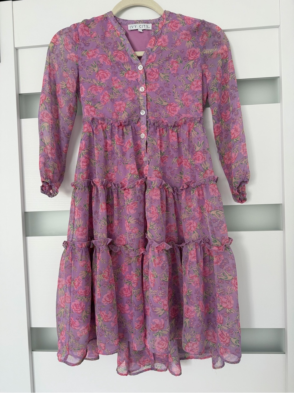 Ivy City Co. Girls Lydia Dress Purple Pink Floral Tiered Size 8T